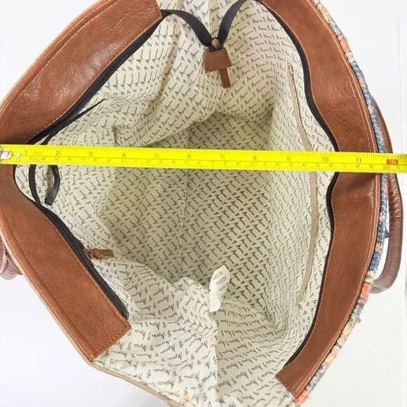 NWT Mona B Weekender Tote Blue Tan Upcycled Canvas Boho Carpet Print - Picture 11 of 11